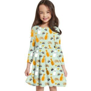 V.&GRIN Girls Fall Dress 3T, Long Sleeve Unicorn Floral Twirly Casual Cute Kids Dress Clothes Vestidos para Niñas Cat & Coffee