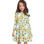 V.&GRIN Girls Fall Dress 3T, Long Sleeve Unicorn Floral Twirly Casual Cute Kids Dress Clothes Vestidos para Niñas Cat & Coffee