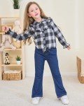 Renotemy Girls Clothes Size 6 Kids Clothes Girls Fall Winter Outfits Girls Flannel Coffee Plaid Shirt 6-7 Year Old Girl Clothes Size 7 Girls Clothes Little Girls Outfits Button Down Tie Front Shirt