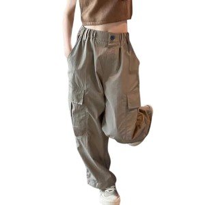 Generic Cargo Pants for Girls Casual High Waisted Drawstring Loose Fit Pockets Kid Cargo Sweatpants Baby Clothes Girl Winter (4-Coffee, 9-10 Years)