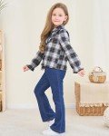 Renotemy Girls Clothes Size 6 Kids Clothes Girls Fall Winter Outfits Girls Flannel Coffee Plaid Shirt 6-7 Year Old Girl Clothes Size 7 Girls Clothes Little Girls Outfits Button Down Tie Front Shirt