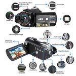 4K Camcorder ORDRO Night Vision Video Camera Vlog Ghost Hunting Camera Camcorder for YouTube 3.1’’ IPS Touch Screen Camcorder with IR Light Handheld Holder 64G Memory Card and 2 Batteries