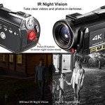 4K Camcorder ORDRO Night Vision Video Camera Vlog Ghost Hunting Camera Camcorder for YouTube 3.1’’ IPS Touch Screen Camcorder with IR Light Handheld Holder 64G Memory Card and 2 Batteries