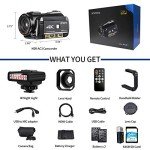 4K Camcorder ORDRO Night Vision Video Camera Vlog Ghost Hunting Camera Camcorder for YouTube 3.1’’ IPS Touch Screen Camcorder with IR Light Handheld Holder 64G Memory Card and 2 Batteries