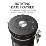 Veken Coffee Canister with Window, Airtight Stainless Steel Kitchen Food Storage Container, Date Tracker and Scoop for Grounds Coffee Bar Accessories, Beans, Tea, Flour, Cereal, Sugar, 22OZ, Black