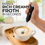 Zulay Kitchen Powerful Milk Frother Wand - Mini Milk Frother Handheld Stainless Steel - Battery Operated Drink Mixer for Coffee, Lattes, Cappuccino, Matcha - Froth Mate Milk Frother Gift - Black
