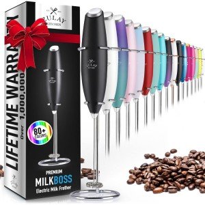 Zulay Kitchen Powerful Milk Frother Wand - Ultra Fast Handheld Drink Mixer - Electric Whisk Foam Maker for Coffee, Lattes, Cappuccino, Frappe, Matcha, Hot Chocolate & Coffee Creamer - Milk Boss Black