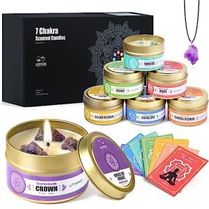 Chakra Candles with Healing Crystals Set