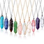 10 Pieces Hexagonal Crystal Pendant Necklace, Natural Quartz Stone Pendant Necklace, Healing Crystal Full Wire Wrap Gemstone Necklace for Women Girls (Charming Colors,Classic)