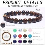 CASDAN 12Pcs Crystal Bracelets for Women Men 8mm Round Stone Beaded Bracelet Semi-Precious Gemstones Bracelet Energy stone Stretch Bracelet Jewelry Gifts
