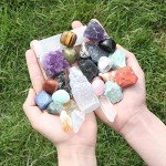 30 PCS Crystals and Stones Set, Natural Raw Healing Crystals and Tumbled Chakra Stones, Premium Protection Crystals Gift Kit Display in Wooden Box with Info Guide