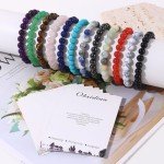 CASDAN 12Pcs Crystal Bracelets for Women Men 8mm Round Stone Beaded Bracelet Semi-Precious Gemstones Bracelet Energy stone Stretch Bracelet Jewelry Gifts