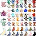 60 Pieces Crystal Mushroom Sculpture Heart Shaped Crystals Moon Crystal Star Crystal Stones Bulks Worry Stones Assorted Hand Making Palm Thumb Gemstones for Witchcraft Meditation Reiki (Classic Style)