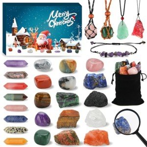 Worgree Advent Calendar 2024, 24 Days Christmas Countdown Calendar with Chakra Crystals and Healing Stones, Natural Gemstones Rock Collection Gifts for Kids Boys Girls Teens Adults Women Beginners
