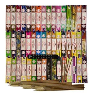 Satya Incense Sticks Variety Pack of 12 Randomly Selected Fragrances and Incense Stick Holder Bundle Total 180 Sticks