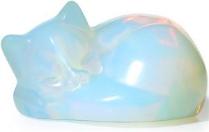 Charming Sleeping Cat Statue with Opal Moonstones