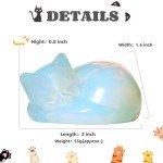 Charming Sleeping Cat Statue with Opal Moonstones