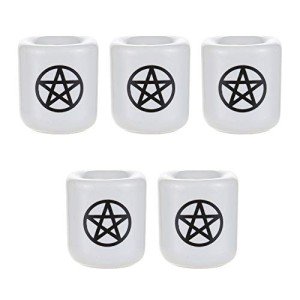 Ceramic Black Pentacle Candle Holders - 5 Pack
