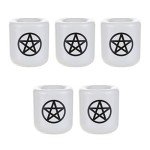 Ceramic Black Pentacle Candle Holders - 5 Pack
