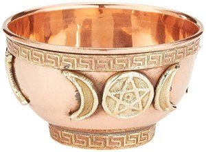 Triple Moon Pentacle Copper Altar Bowl, 3