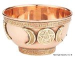 Triple Moon Pentacle Copper Altar Bowl, 3