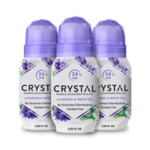 CRYSTAL Deodorant Aluminum Free Mineral Deodorant Roll-On for Women & Men, Lavender & White Tea - Paraben Free - Certified Cruelty Free & Vegan Deodorant - Prevents Odor Up to 24 Hours ,2.25 Fl Oz (Pack of 3),21661-3