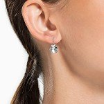 Swarovski Bella Drop Pierced Earrings with Round White Swarovski Crystals and Matching Pavé on a Rhodium Plated Setting