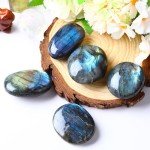 Labradorite Palm Stone Crystal - Natural Chakra Reiki Polished Healing Pocket Worry Stone Crystal for Anxiety Stress Relief Therapy