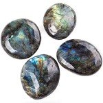 Labradorite Palm Stone Crystal - Natural Chakra Reiki Polished Healing Pocket Worry Stone Crystal for Anxiety Stress Relief Therapy