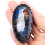 Labradorite Palm Stone Crystal - Natural Chakra Reiki Polished Healing Pocket Worry Stone Crystal for Anxiety Stress Relief Therapy