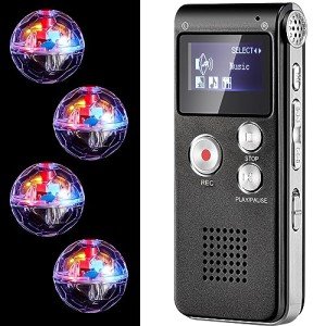 5 Pcs Ghost Hunting Kit Includes Digital Voice Recorders with 4 LED Cat Balls Motion Activated Cat Ball Toy Voice Activated Recorder with Playback for Pet Cat Dog Animals (8 GB,Classic Style)