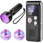 Dunzy 4 Pcs Ghost Hunting Equipment Kit Includes 1 Pocket Digital Voice Recorder 2 LED Light Up Pet Cat Ball 1 Black UV Flashlight, 8 GB (Stylish)(Classic)