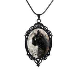 Gothic Black Cat Pendant Necklace Set