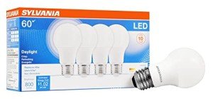 Sylvania A19 LED Light Bulbs, 5000K, 4-Pack