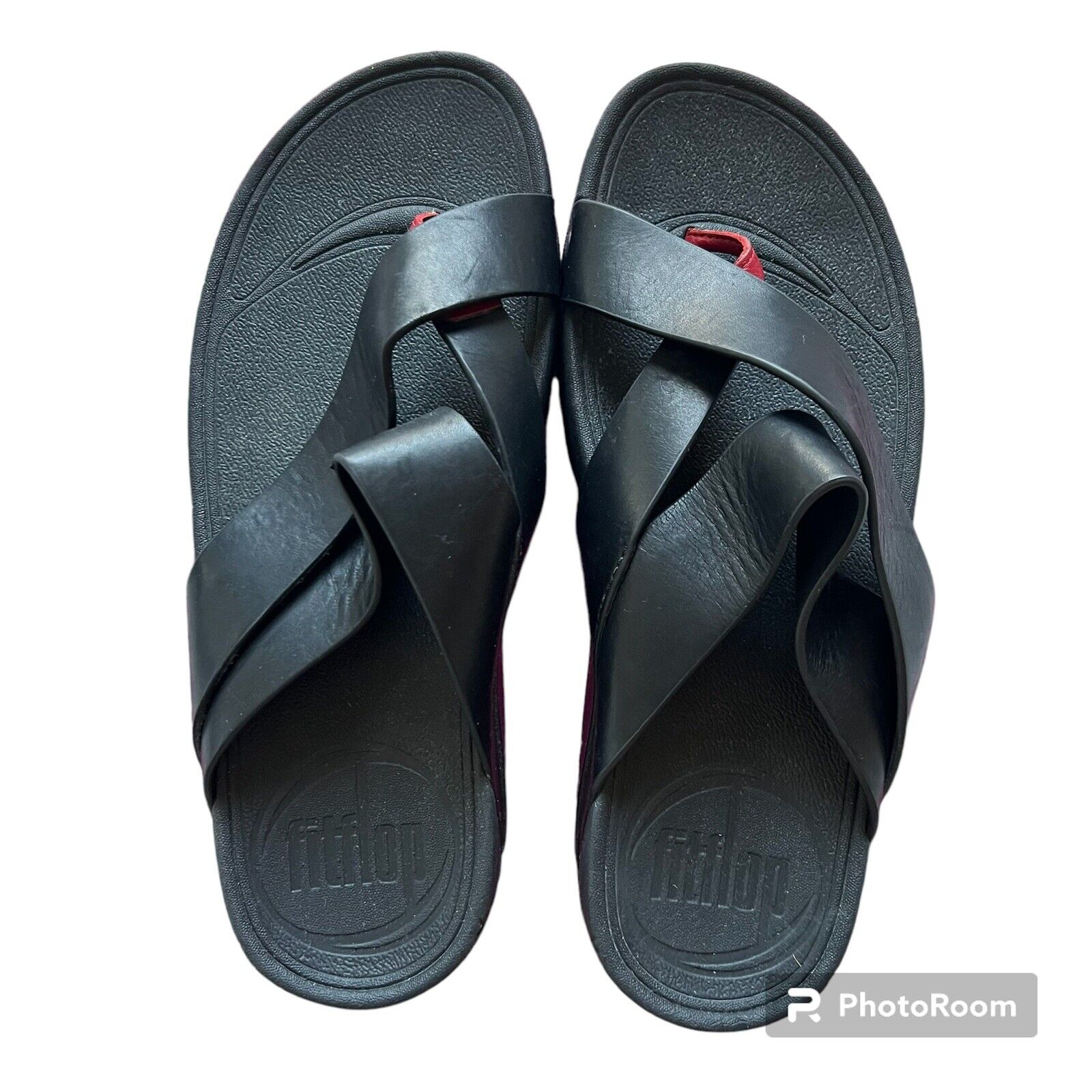 Men's Black Leather Fitflop Slip-on Sandals Size 12