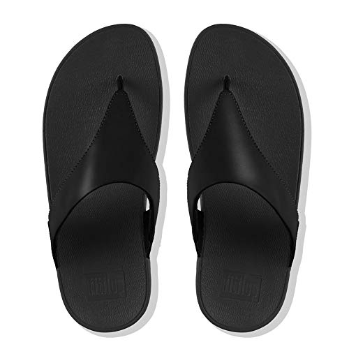 FitFlop Women's Lulu Toe-Post Leather Flip-Flop Sandal, Black, 8