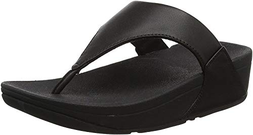 FitFlop Women's Lulu Toe-Post Leather Flip-Flop Sandal, Black, 8