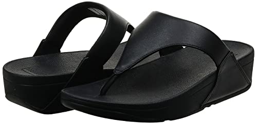 FitFlop Women's Lulu Toe-Post Leather Flip-Flop Sandal, Black, 8