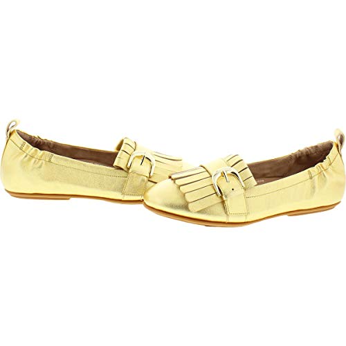 FitFlop Womens Frankie Fringe Leather Slip On Ballet Flats Gold 10 Medium (B,M)