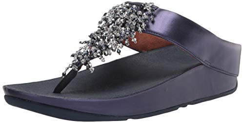 FitFlop Women's Rumba Beaded Toe-Post Sandals, Midnight Navy, 7