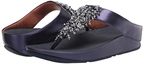 FitFlop Women's Rumba Beaded Toe-Post Sandals, Midnight Navy, 7
