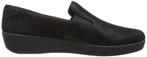 FitFlop Women's Superskate Leather Loafers Flat, Black, 5 M US