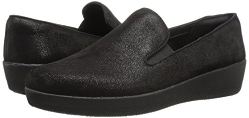 FitFlop Women's Superskate Leather Loafers Flat, Black, 5 M US