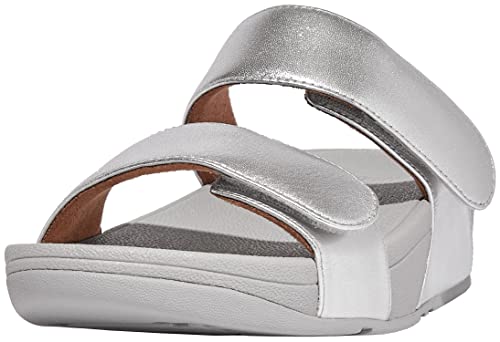 Adjustable Leather Slide Sandal, Silver, Size 8