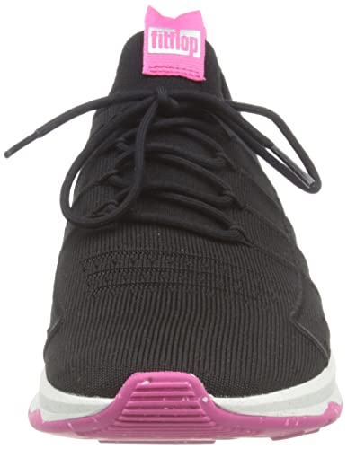 Women's Knit Sports Sneakers with Lace-Up Closure - Black Mix
