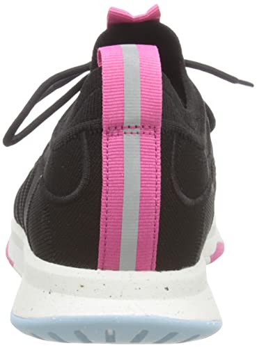 Women's Knit Sports Sneakers with Lace-Up Closure - Black Mix