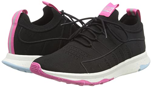 Women's Knit Sports Sneakers with Lace-Up Closure - Black Mix