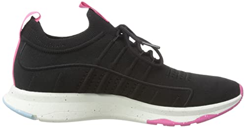 Women's Knit Sports Sneakers with Lace-Up Closure - Black Mix