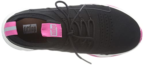 Women's Knit Sports Sneakers with Lace-Up Closure - Black Mix