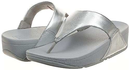 FitFlop Lulu Glitz Toe Post Sandals for Women - Man-Made Upper with Slide-On Construction, Round Toe Design, and Outsole Silver 7 M (B)